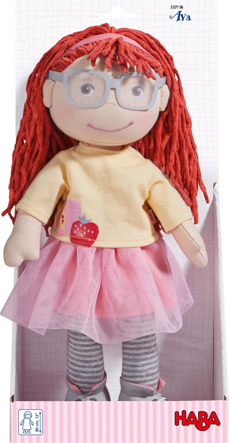 HABA AVA pop, pop van 30 cm met bril, zachte pop voor kinderen vanaf 18 maanden