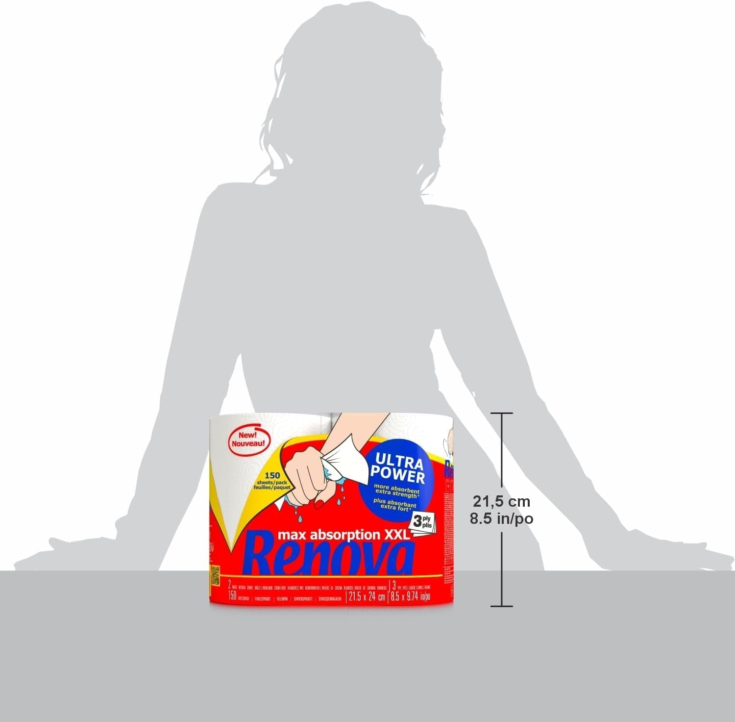 Keukenrollen Renova Renova Ultrapower | 24 XXL-rollen = 60 standaardrollen | 3 ultra-absorberende lagen met maximale weerstand | Fsc-gecertificeerd papier