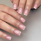 Lange Franse tips Gouden glitterlijm op lange vierkante nagels Glitter Franse tip Kunstnagels Set Vierkante kunstnagels voor dames 24 stuks