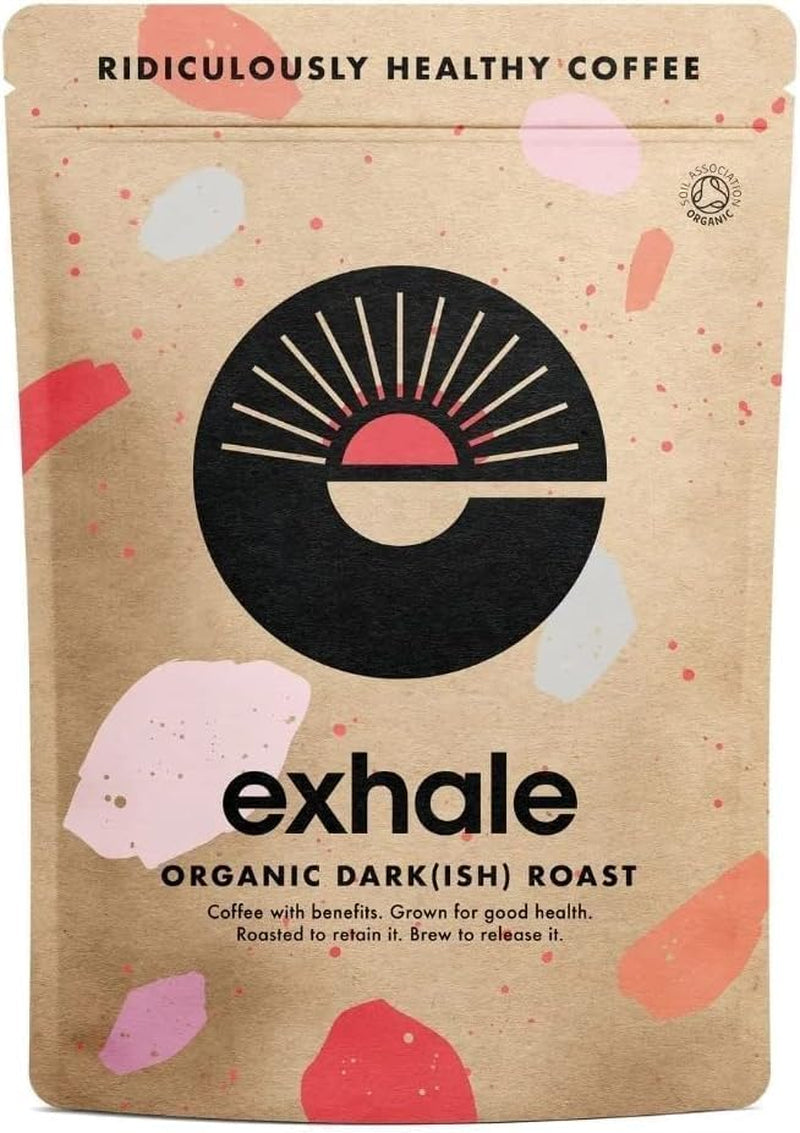 EXHALE Bio GANZE BOHNEN – Dunkel Gerösteter Kaffee – 450g Packung – Mykotoxinfrei & Geeignet für Bulletproof Coffee – Single Origin en 100% Arabica Bohnen