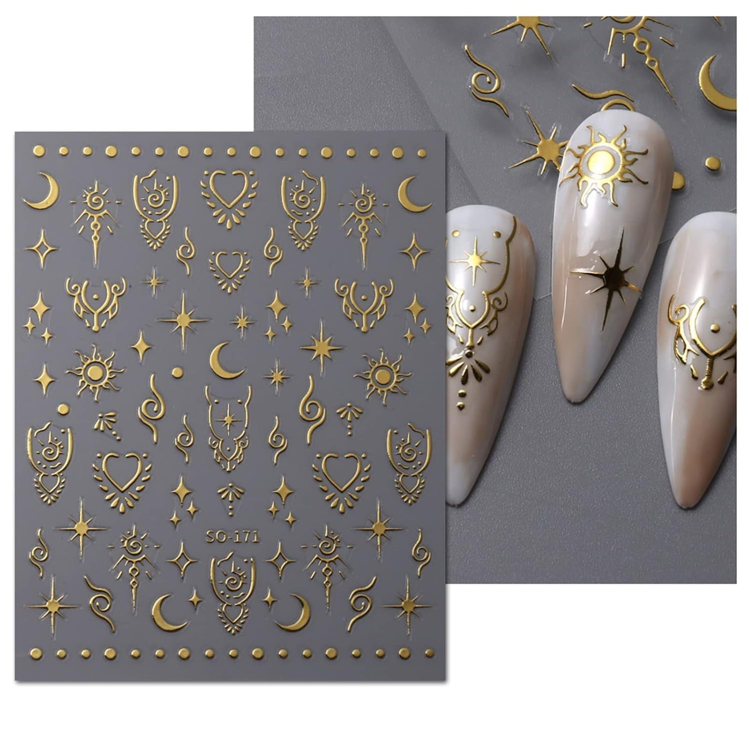 JMEOWIO Nagelsticker Mond Stern 9 Blatt Nail Art Sticker Selbstklebend Nagelaufkleber Sonne Decoratie Nageldesign Zubehör