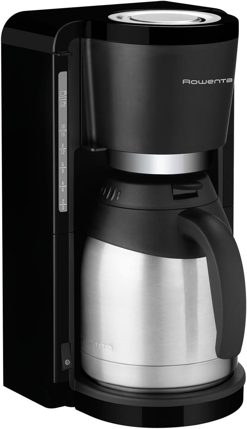Rowenta Adagio filter-espressomachine, roestvrijstalen thermische karaf, houdt koffie tot 4 uur warm, capaciteit van 10-15 kopjes, capaciteit van 1,25 liter, verwijderbare filtermand, automatische uitschakeling, zwart, CT3818