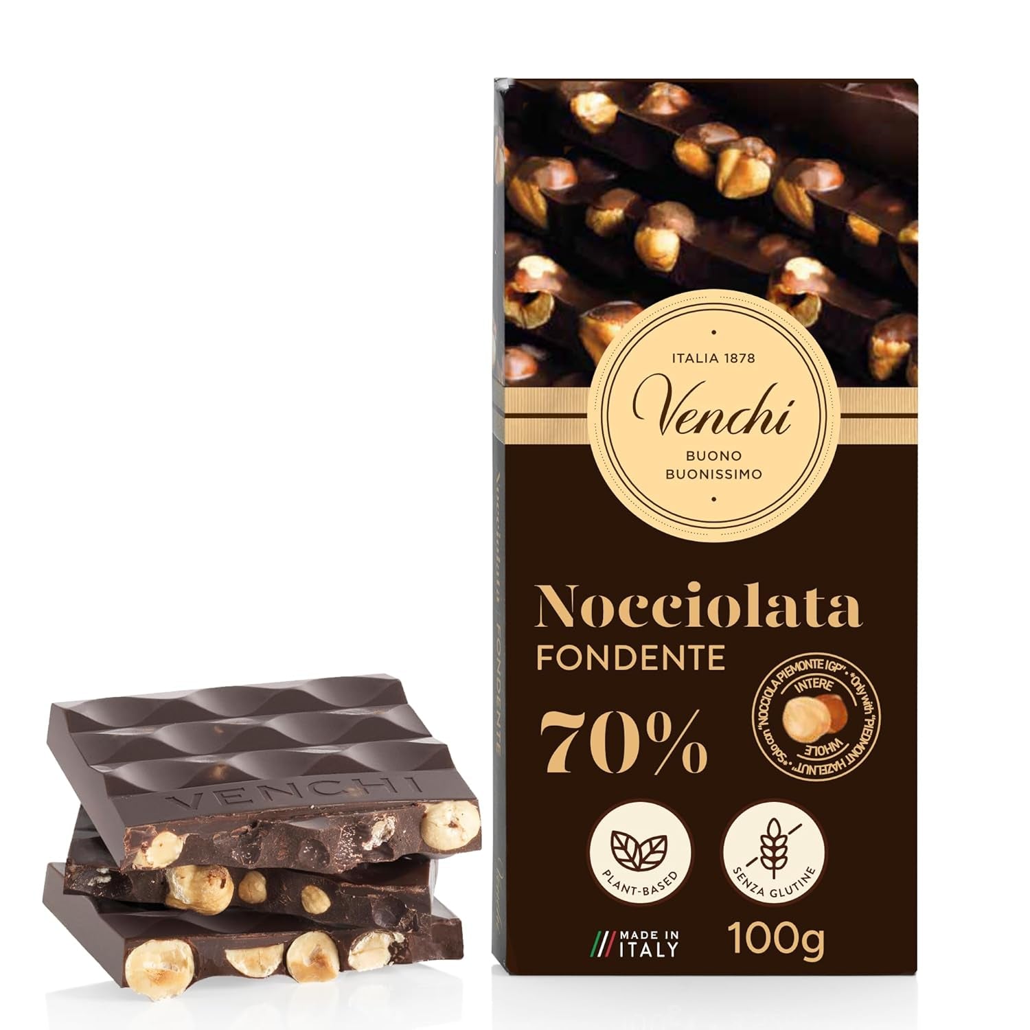 Venchi - Gezouten hazelnootreep, gezouten hazelnoten, amandelen en pistachenoten, 95 g, met "Piemonte-hazelnoten", glutenvrij, zonder kunstmatige kleurstoffen en zonder conserveermiddelen