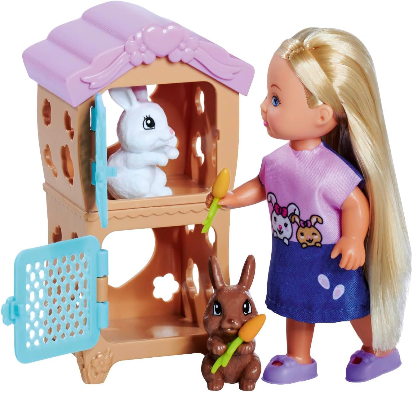Simba Steffi Love Rabbit Family 12cm 29cm konijnenkooi speelpop en pop met twee konijnen, vanaf 3 jaar
