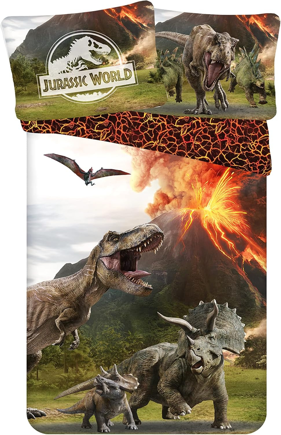 Beddengoed voor kinderen, films en tekenfilms, omkeerbaar, katoenen beddengoed - kinderen Naty Shop Groen (Jurassic), Bruin Grijs (Jurassic)