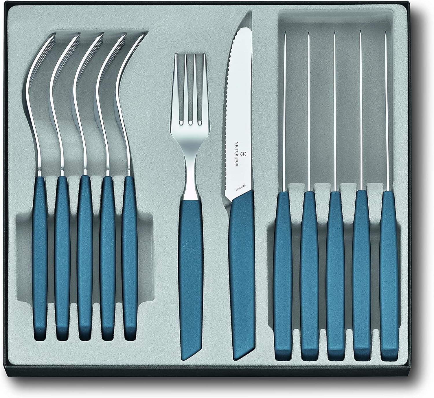 VICTORINOX moderne Zwitserse bestekset voor 6 personen, 12-delige keuken Naty Shop blauw
