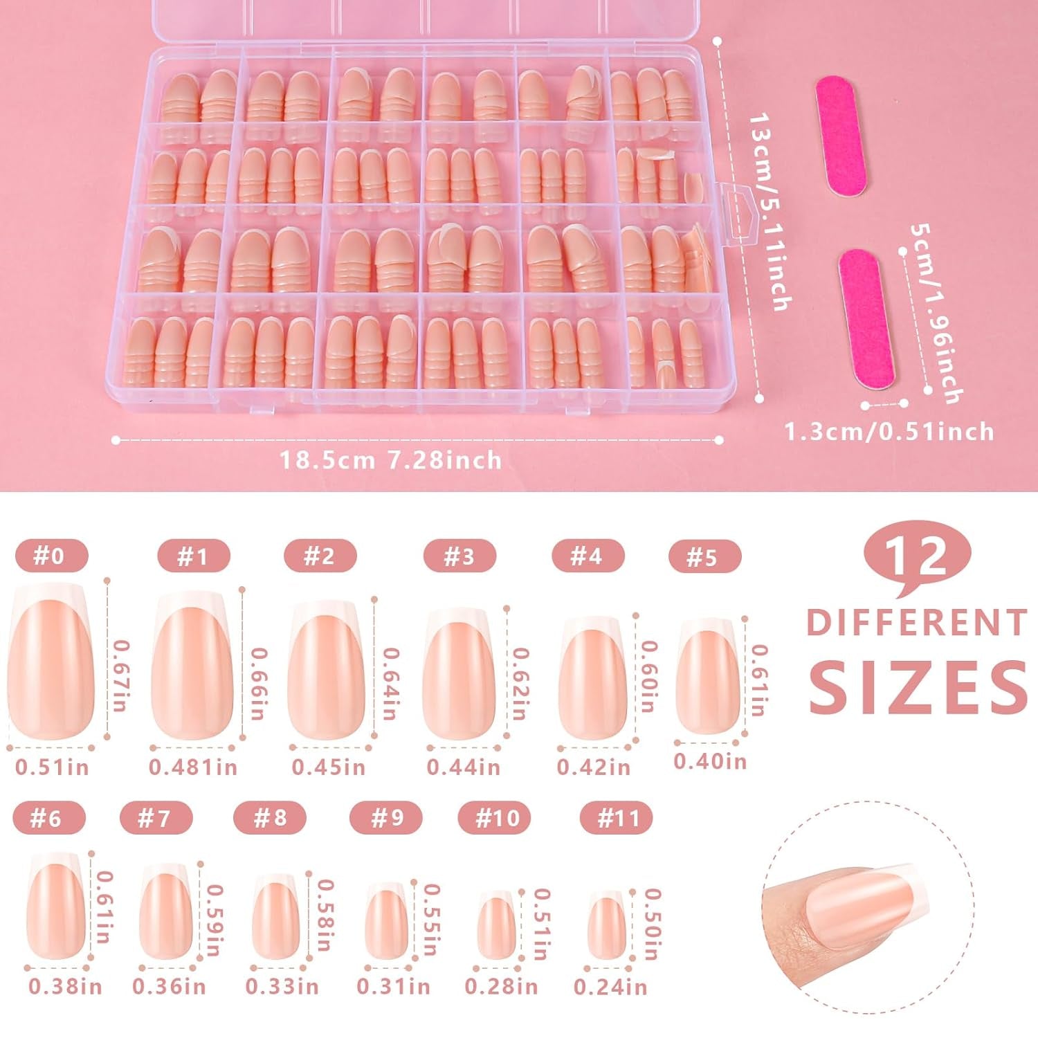 360 stuks Franse kunstnagels Medium rechthoek nepnagels met valse nagelvijl Natuurlijke tips DIY Press On voor dames en vrouwen
