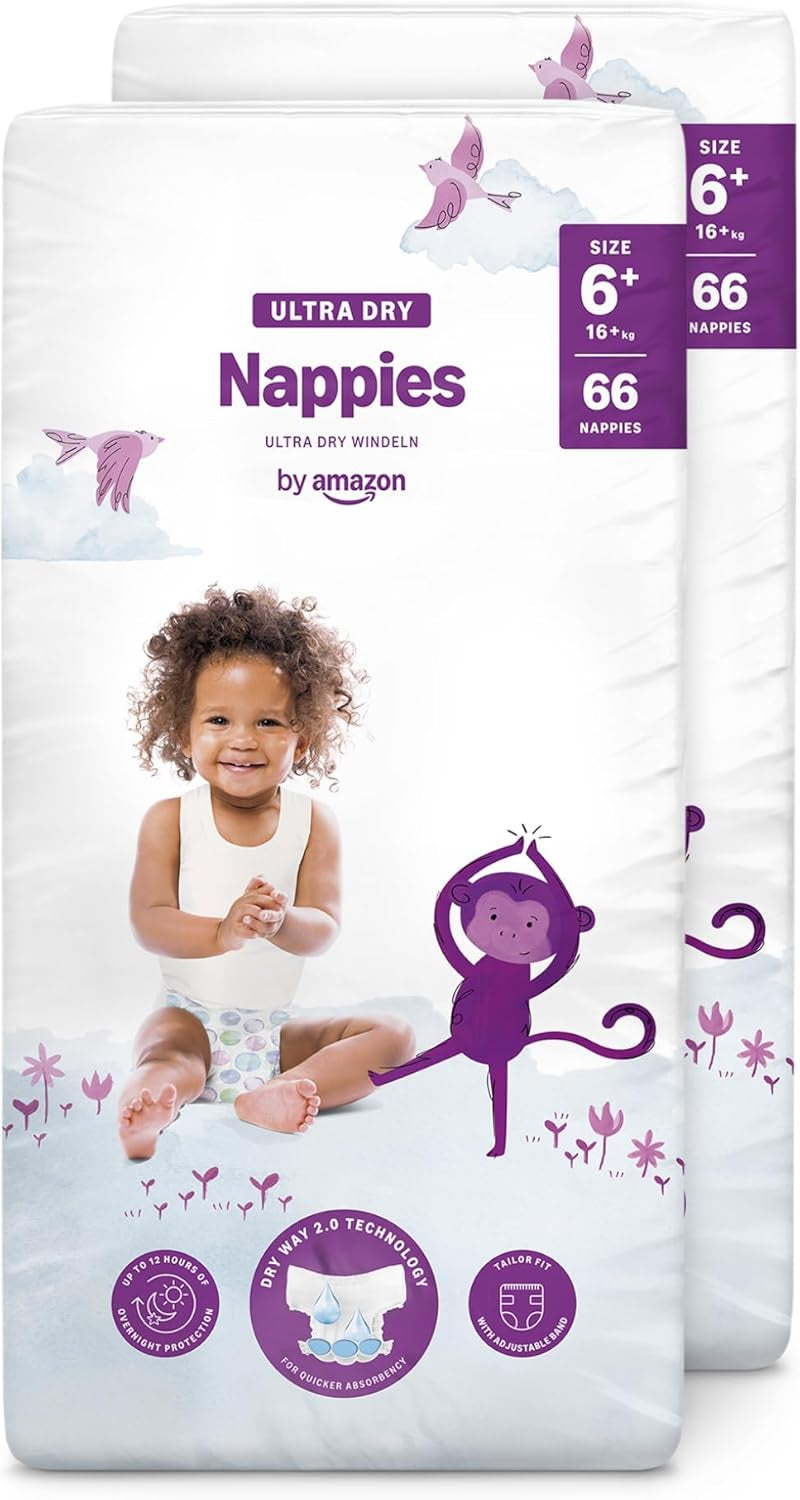 Amazon Ultra Dry Luiers, maat 3 (4-9kg) - Maanddoos, Wit, 172 stuks (2 verpakkingen van 86) (Voorheen Mama Bear, identiek product)
