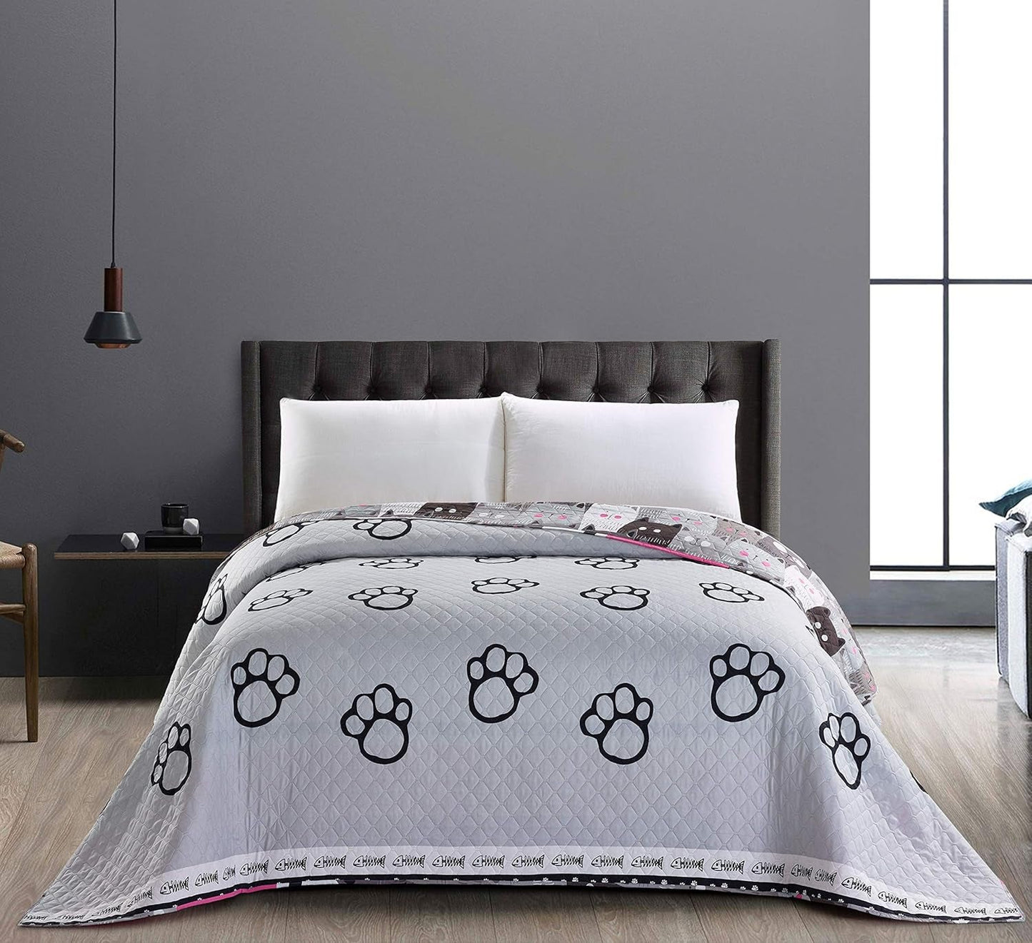 Decoking 32350 Sprei 220X240 Cm Dubbelzijdige sprei van microvezel gemakkelijk te onderhouden Beige Lichtbruin Cacaobruin Grijs Staal Antraciet Grafiet Zwart Wit Roze Katten Invasie van katten Bedden en dekens Beuche den DecoKing-Store