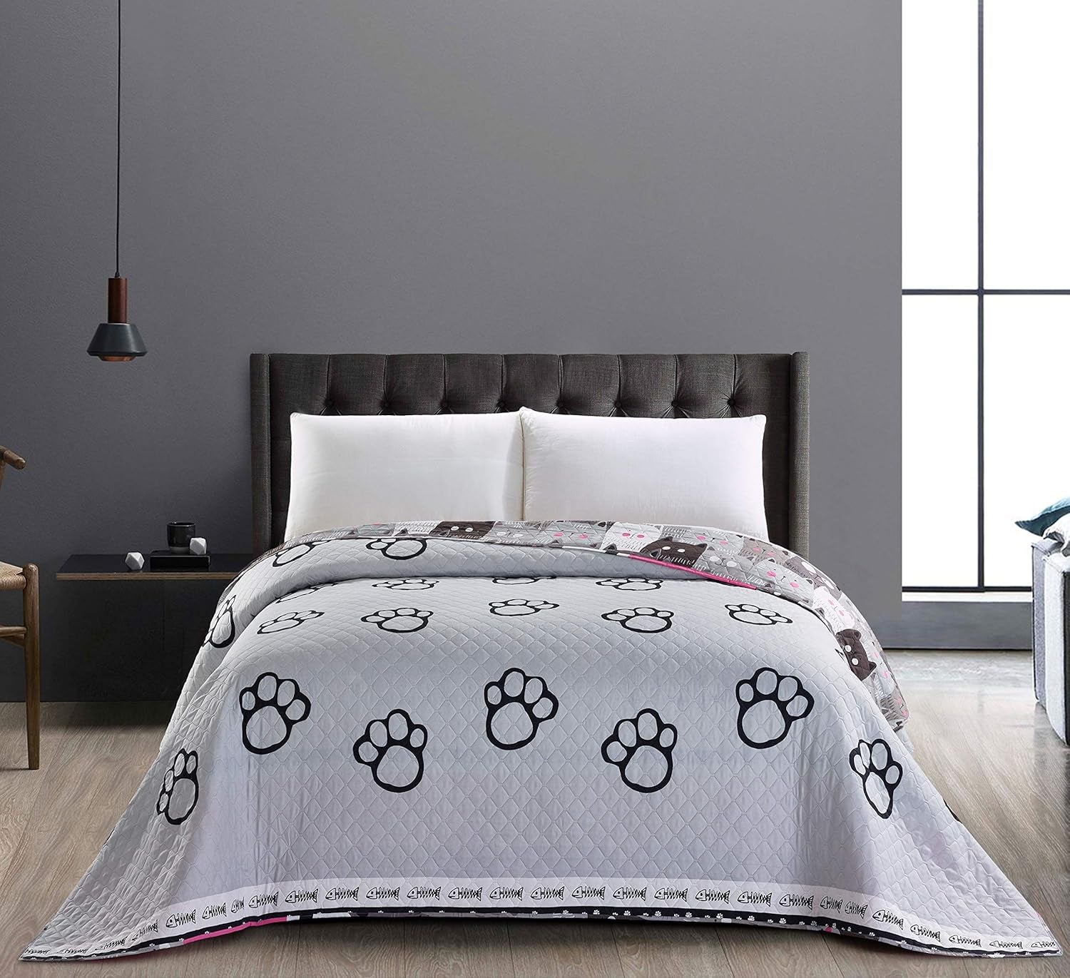 Decoking 32350 Sprei 220X240 Cm Dubbelzijdige sprei van microvezel gemakkelijk te onderhouden Beige Lichtbruin Cacaobruin Grijs Staal Antraciet Grafiet Zwart Wit Roze Katten Invasie van katten Bedden en dekens Beuche den DecoKing-Store