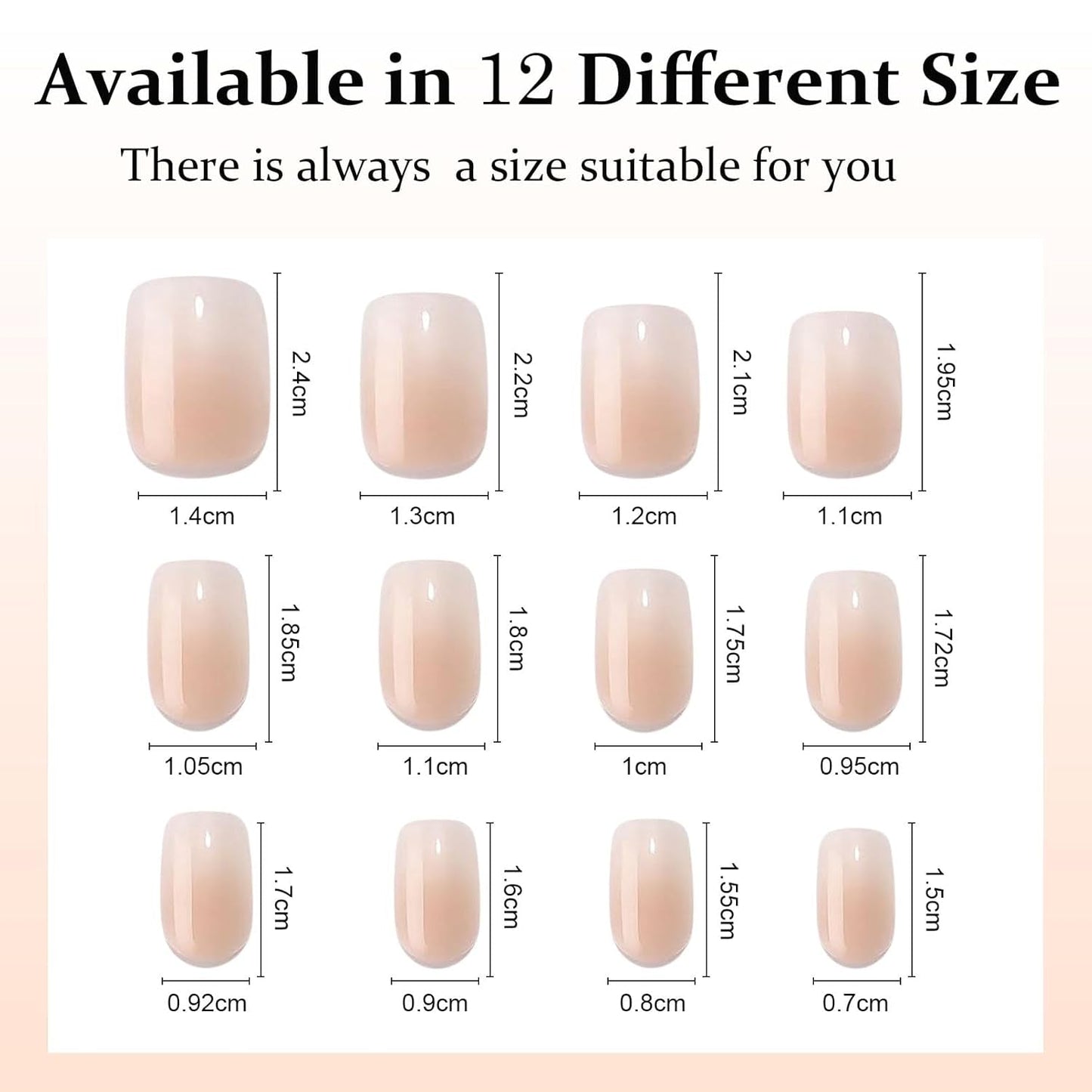Kunstnagels set - 240 stuks korte vierkante nagels zacht gelmodel naakt wit gradiënt nep natuurlijke lijm op nepnagels voor vrouwen DIY (naakt gradiënt, 240X)