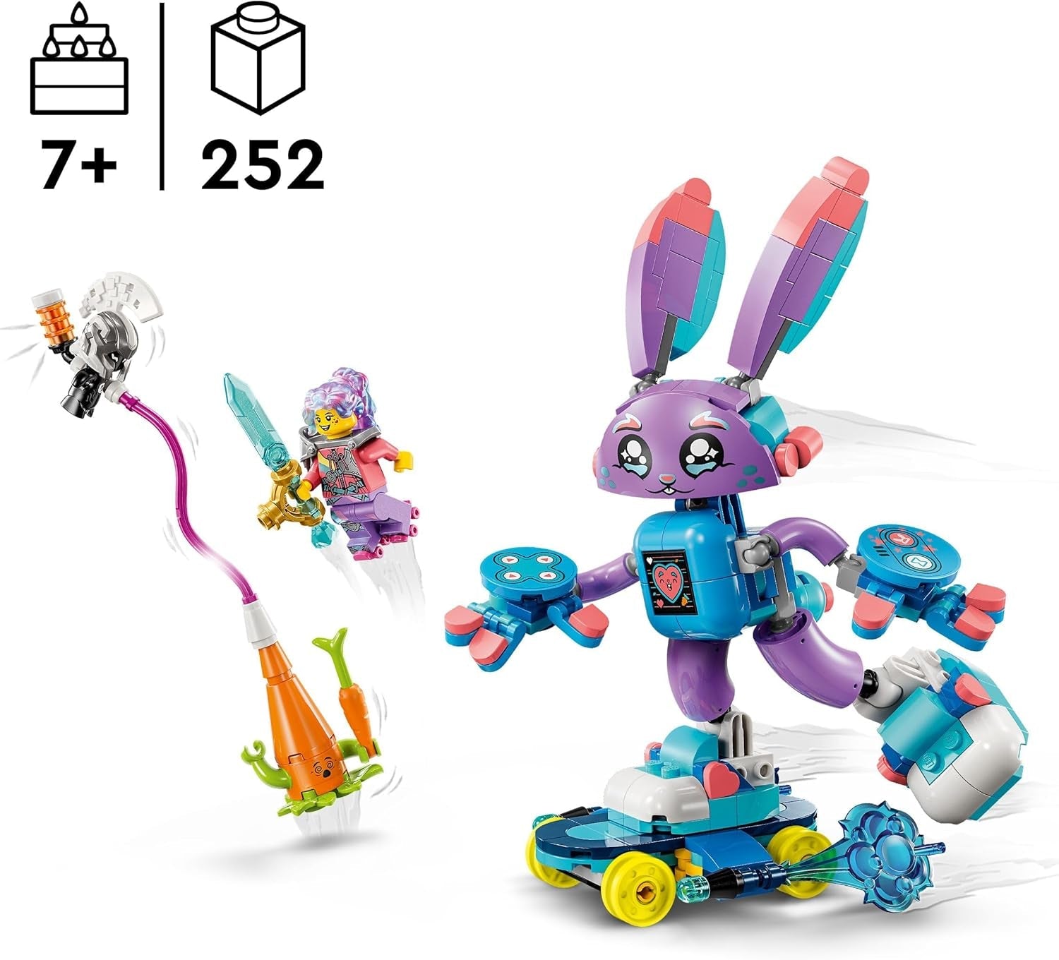 LEGO Dreamzzz Izzie en Bunchurro The Gaming Bunny, speelgoed voor kinderen vanaf 7 jaar, 2-in-1 speelset met heldenminifiguur en Cyberling voor een fantasierijke speelervaring 71490 Bouwsets Besuche den LEGO-Store