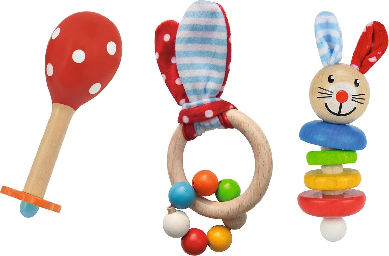 Eichhorn 100017045 - Babystart-/cadeauset met maraca, speelgoed met geluid en speelgoed met konijnenmotief, 3 stuks, vanaf 3 maanden Baby Toys Naty Shop Standaard titel