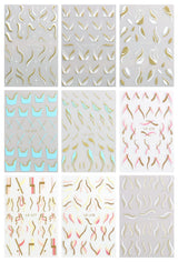 JMEOWIO Nagelsticker Französische Tipp 9 Blatt Nail Art Sticker Selbstklebend Nagelaufkleber Glitzer Wellenlinie Decoratie Nageldesign Zubehör