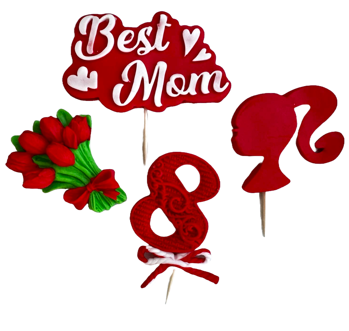 Set van 4 eetbare decoraties van suikerpasta, De beste moeder Suikerpasta decoraties Naty Shop