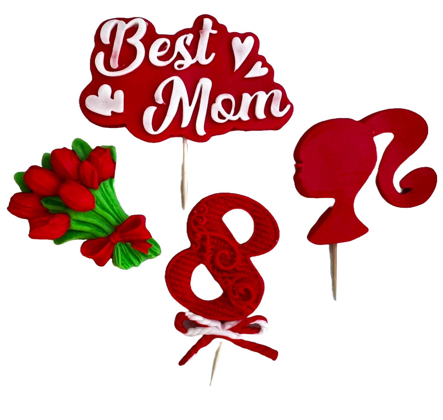 Set van 4 eetbare decoraties van suikerpasta, De beste moeder Suikerpasta decoraties Naty Shop
