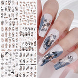 JMEOWIO Nagelsticker Rose Gold Schwarze Blume 12 Blatt Nail Art Sticker Selbstklebend Nagelaufkleber Frühlings Linie Abstracts Blatt Decoratie Nageldesign Zubehör