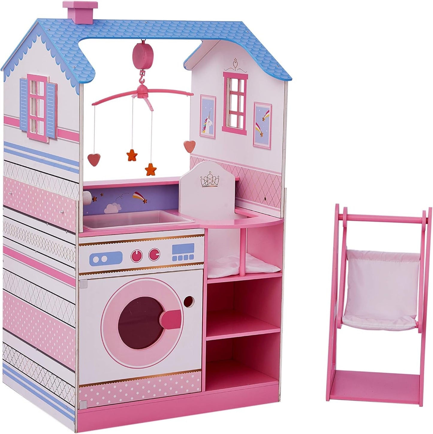Olivia'S Little World Teamson Kids 18 inch babypoppen Houten poppenhuis Dubbelzijdig kinderkamer TD-11460W Poppenhuizen Naty Shop luiertafel