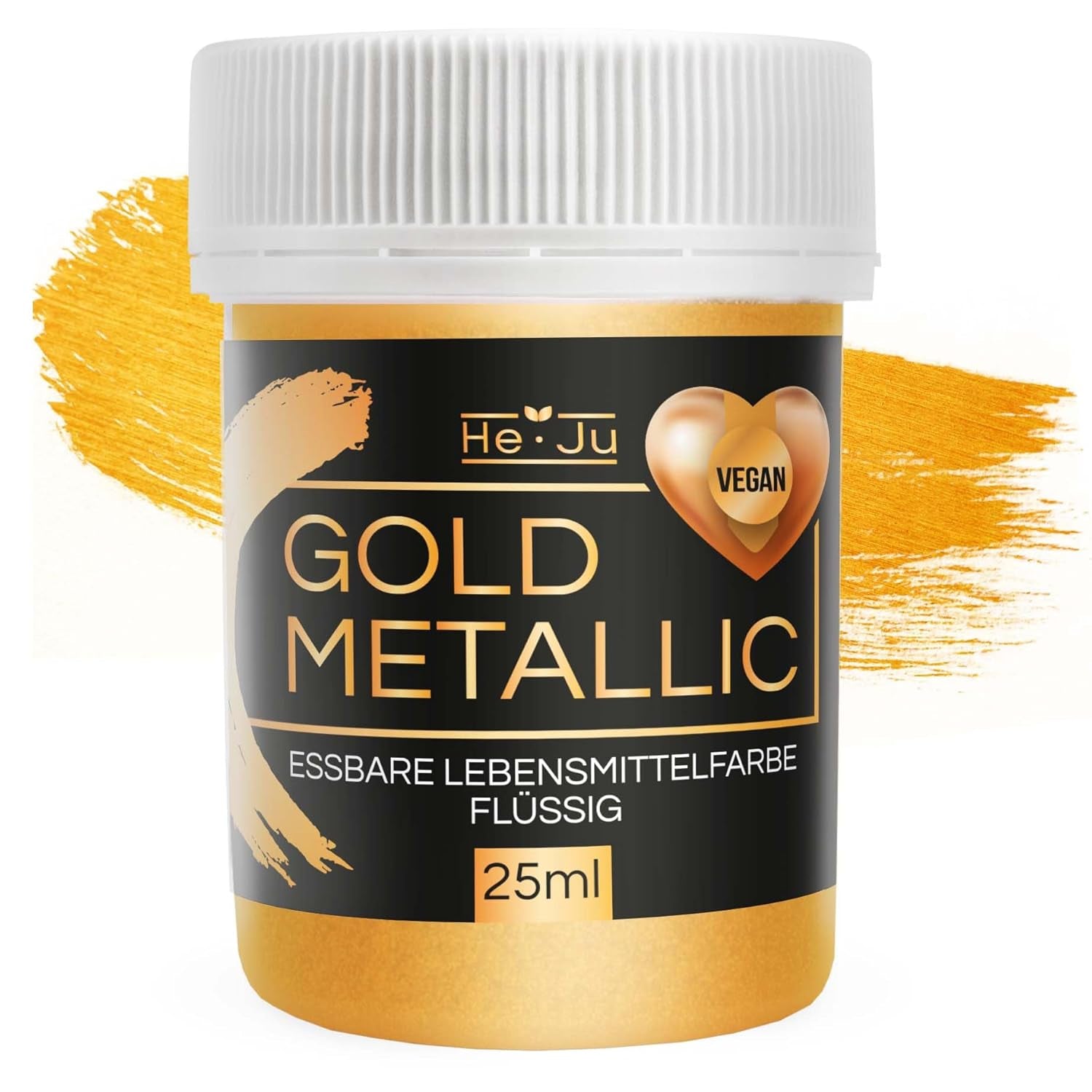 He-Ju Metallic Gold vloeibare kleurstof voor levensmiddelen 25 ml, eetbare glitter voor drankjes en eten (metallic goud, 25 ml)