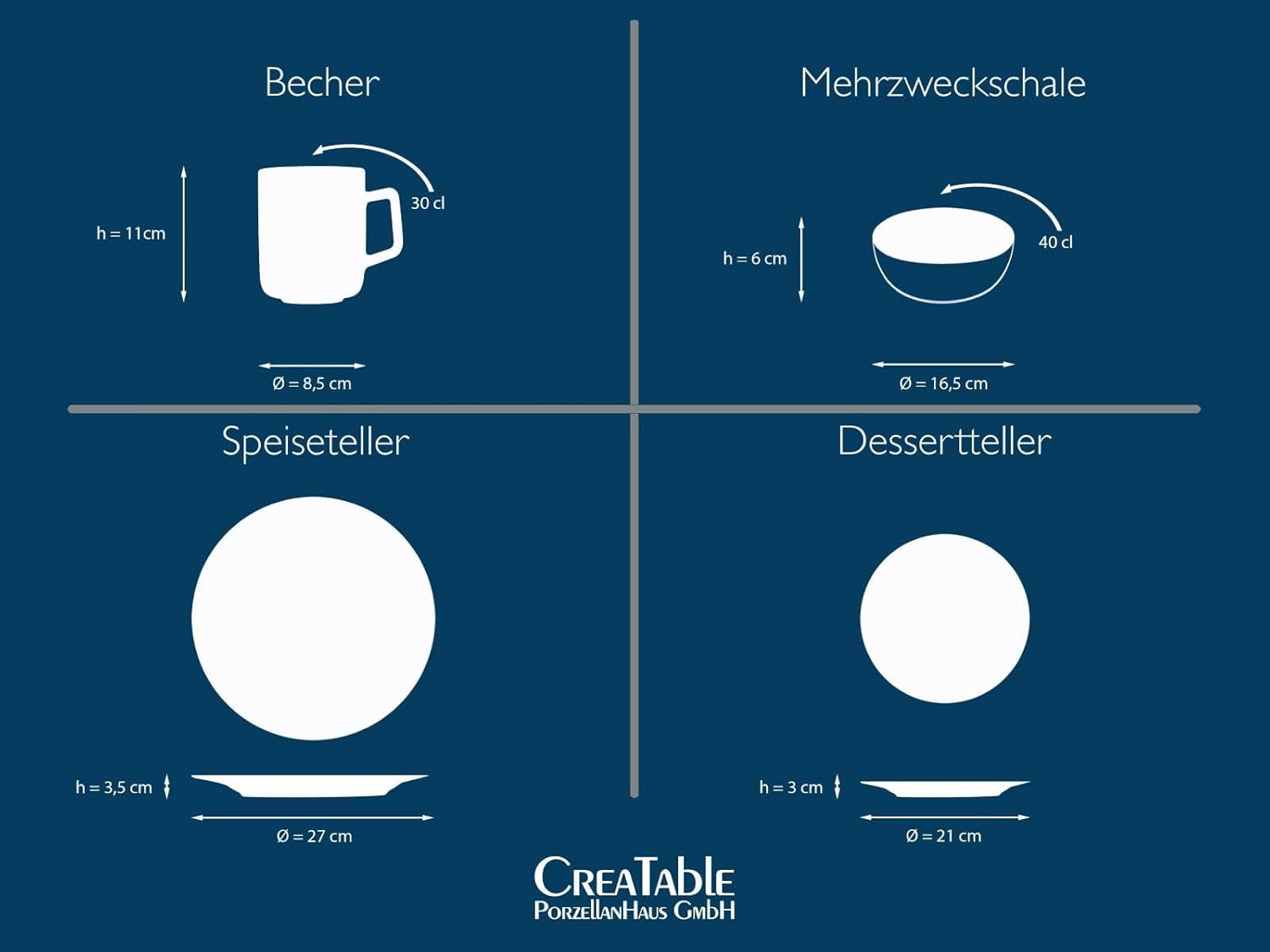 Creatable 23788 Cascade-serie 8-delige serviesset voor 2 porseleinen combinatieservies Vaatwasmachine- en magnetronbestendig Kwaliteitsproductie