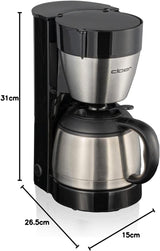 Cloer 5009 warmhoudfilter-espressomachine voor maximaal 8 kopjes 800W met geïsoleerde roestvrijstalen karaf 1x4 filterbeker zwart
