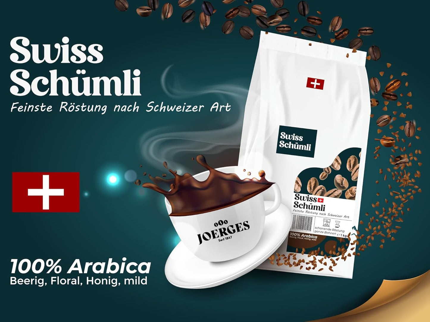 Uit ruim 175 jaar ervaring: Schwiizer Schüümli Zwitserse Schümli koffiebonen 1kg – Lichte branding voor een fijne Schümli koffie, perfecte room, intensiteit 2/5, zuurgraad 1/5 – voor echt koffiegenot