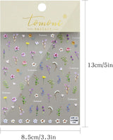 JMEOWIO 3D Nagelsticker Blume Frühling Sommer Floral Nail Art Sticker Selbstklebend Nagelaufkleber 5D Stereoskopische Decoratie Nageldesign Zubehör 1 Blatt