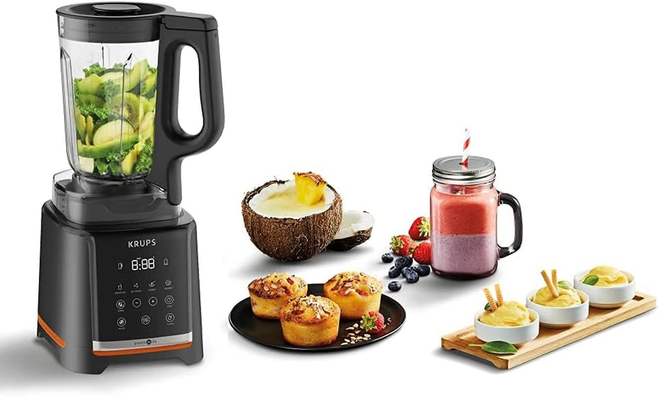 Krups Highspeed - Standmixer Infinymix KB9158 | 1600 W | 5 automatische programma's + handmatige installatie | Tritanbehalter | Incl. Herzeftiefstal | Smoothies, shakes, gemalen ijs | Schwarz Kitchen Naty-winkel