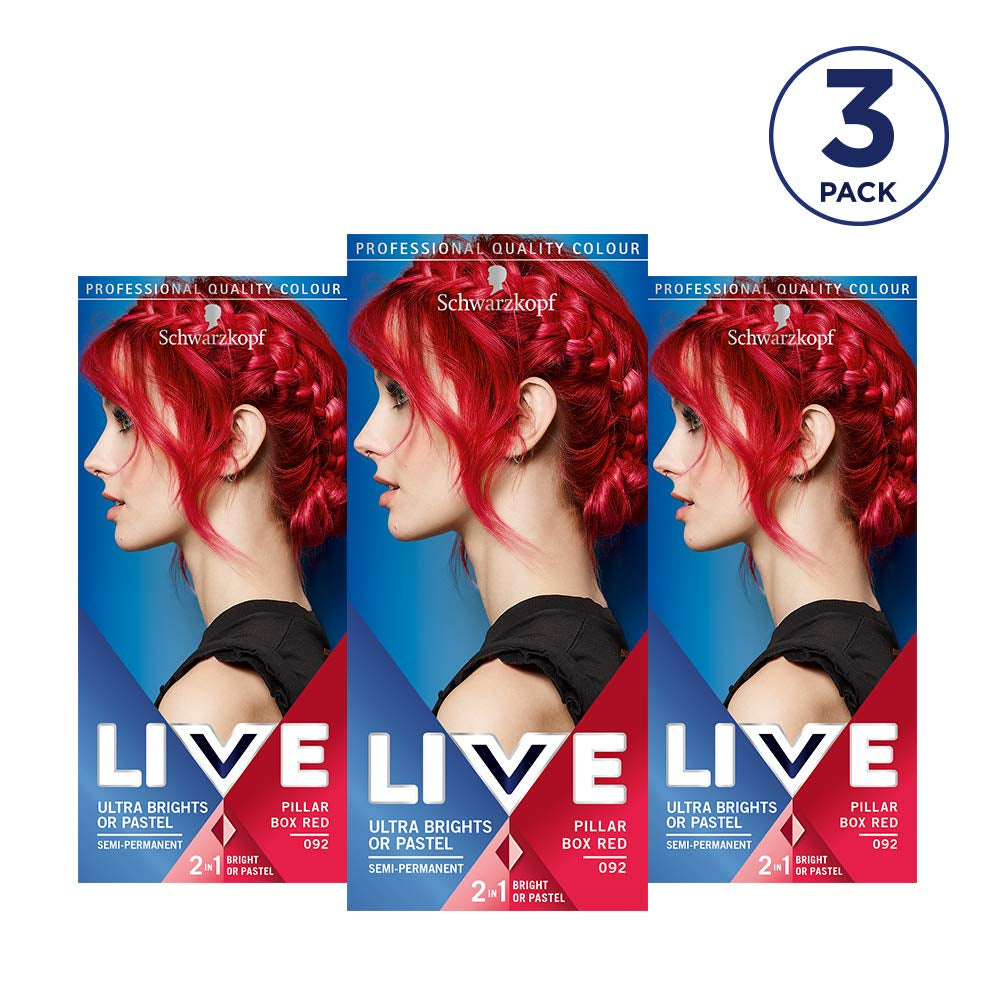 Live ultraheldere of pastelrode haarverf 3 stuks Semi-permanente kleur die tot 15 wasbeurten meegaat - 092 Pillar Box Red Naty Shop Haarverf