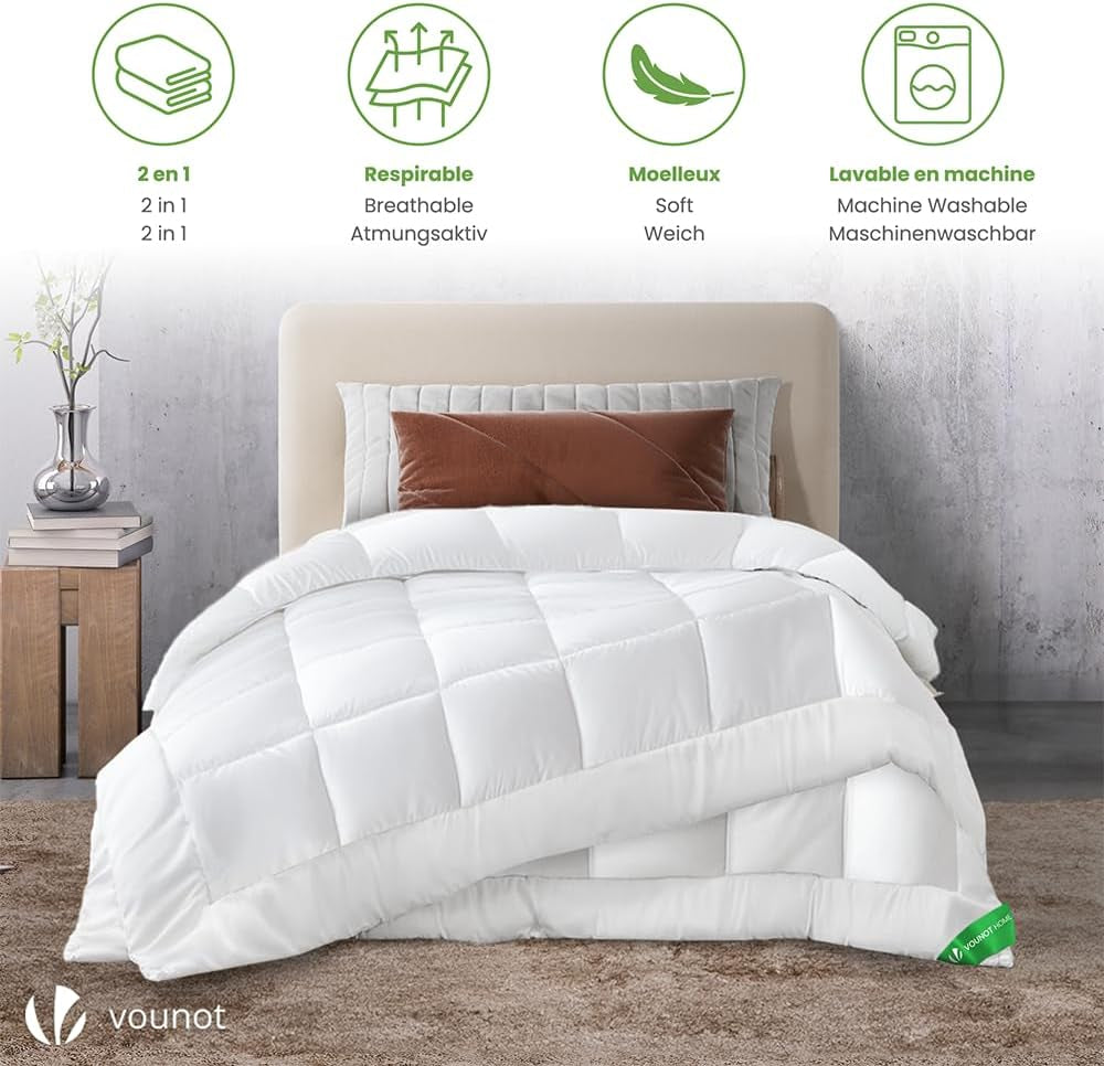 VOUNOT dekbed 155X200Cm, 4 seizoenen winterdekbedset van 2 500GSM, bestaande uit 2 aan elkaar geknoopte dekbedden Aanpasbaar dekbed voor zomer en winter, Oeko-Tex Standaard dekbedden en dekbedden Naty Shop