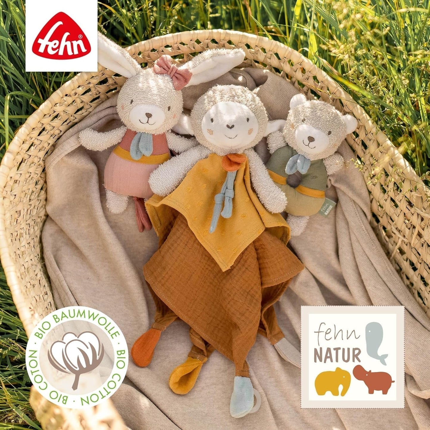 Fehn grijpstokspeelgoed voor kinderen fehnNatur konijnenspeelgoed - motorisch speelgoed met rammelaar om te grijpen, knuffelen - grijpspeelgoed met biologisch katoen - speelgoed voor baby's en peuters vanaf 0+ maanden Babyspeelgoed Naty Shop