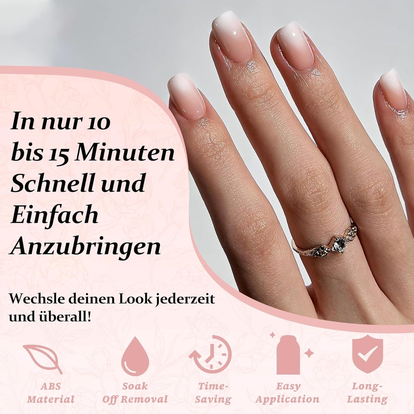 240 stuks gradiënt vierkante nagels set, naakt witte gradiënt kunstnagels voor oliepenlijm, medium ombre natuurlijke nepnagels voor vrouwen DIY (naakt vierkant)
