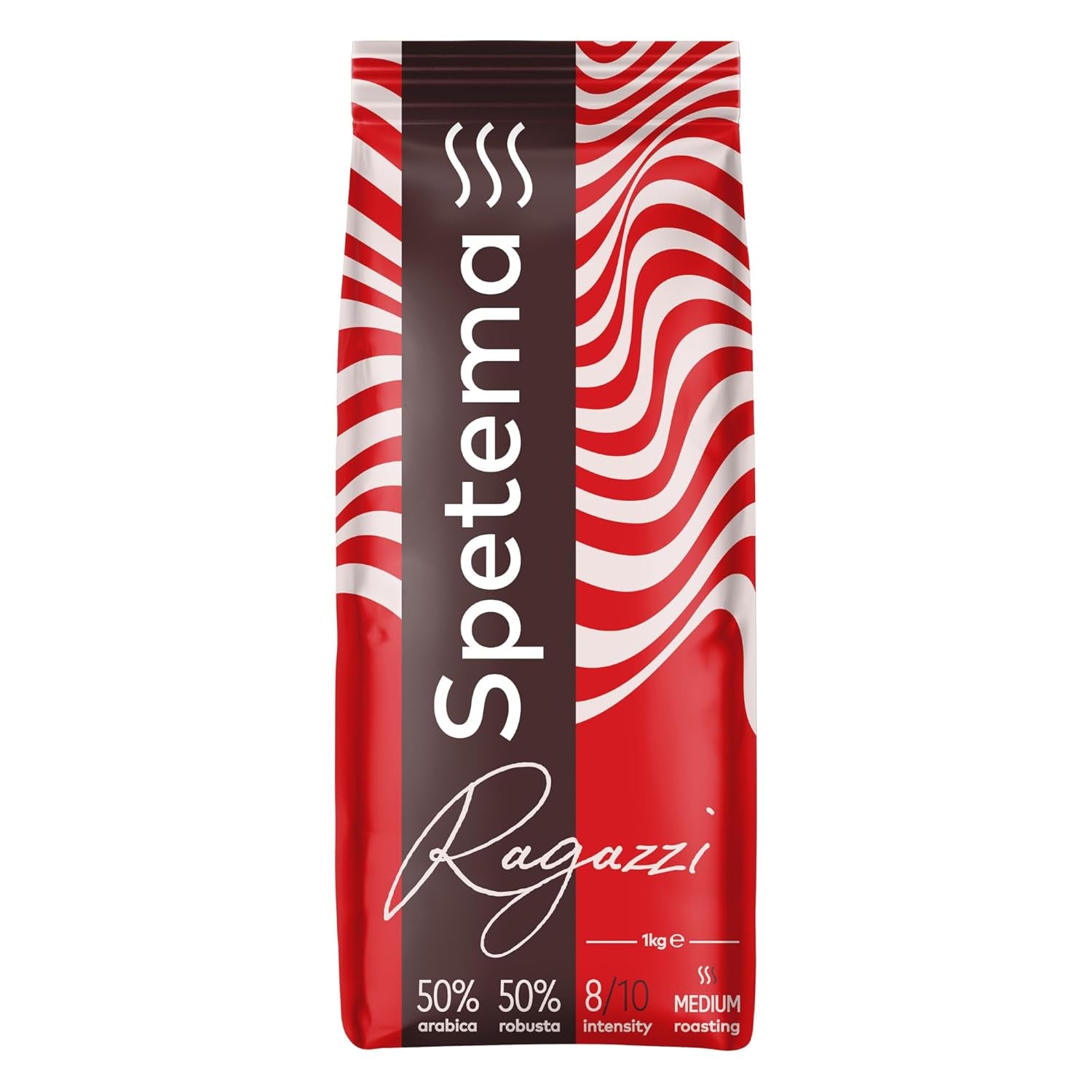 Spetema Kaffeebohnen Ragazzi Espressoreep - 50% Arabica & 50% Robusta, Intensität 8/10, Mittlere Röstung, Zartes Aroma & Dichtes Geschmackserlebnis, 1 kg.