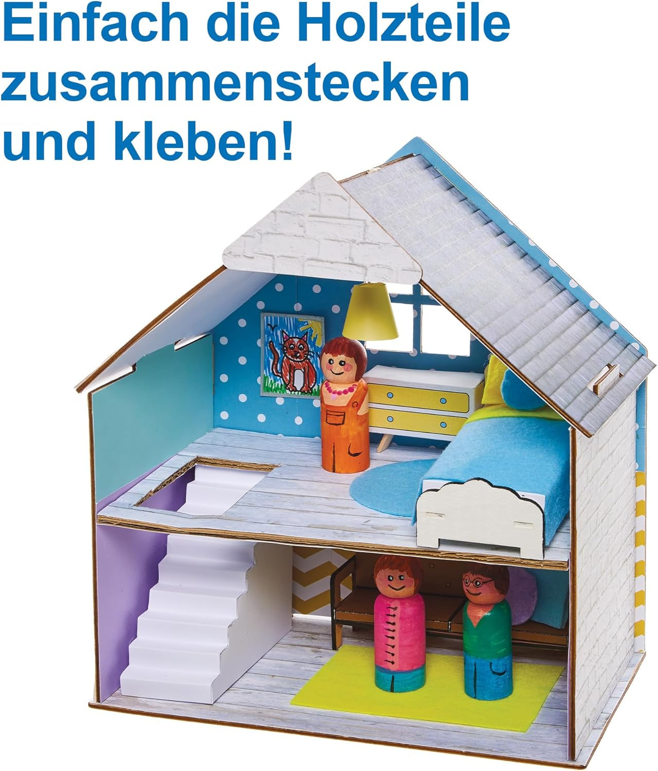 Baker Ross FN199 Bouw je eigen houten poppenhuis - 1-delig poppenhuisbouwpakket voor kinderknutselset