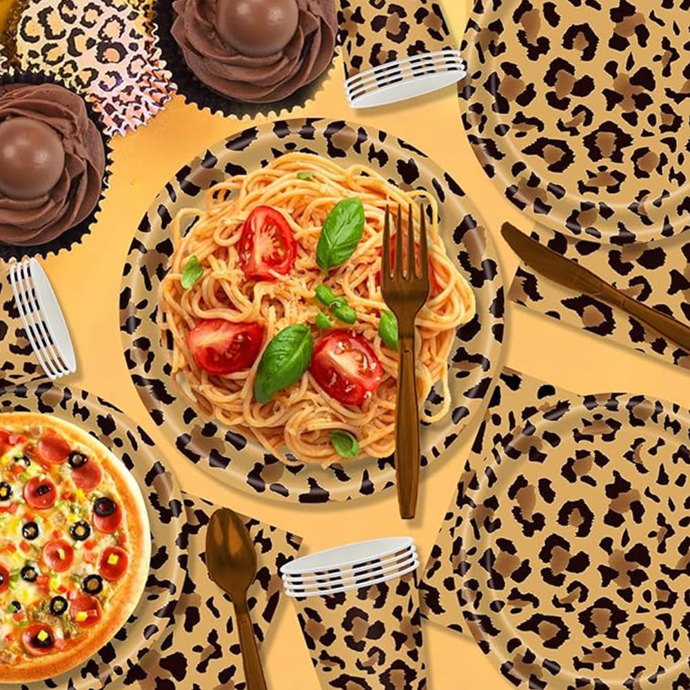 Luipaardmotief Party Geschirr Kindergeburtstag Deko Geburtstag Party Geschirr Dschungel Pappteller Becher Servietten Babyparty Tischdeko Set