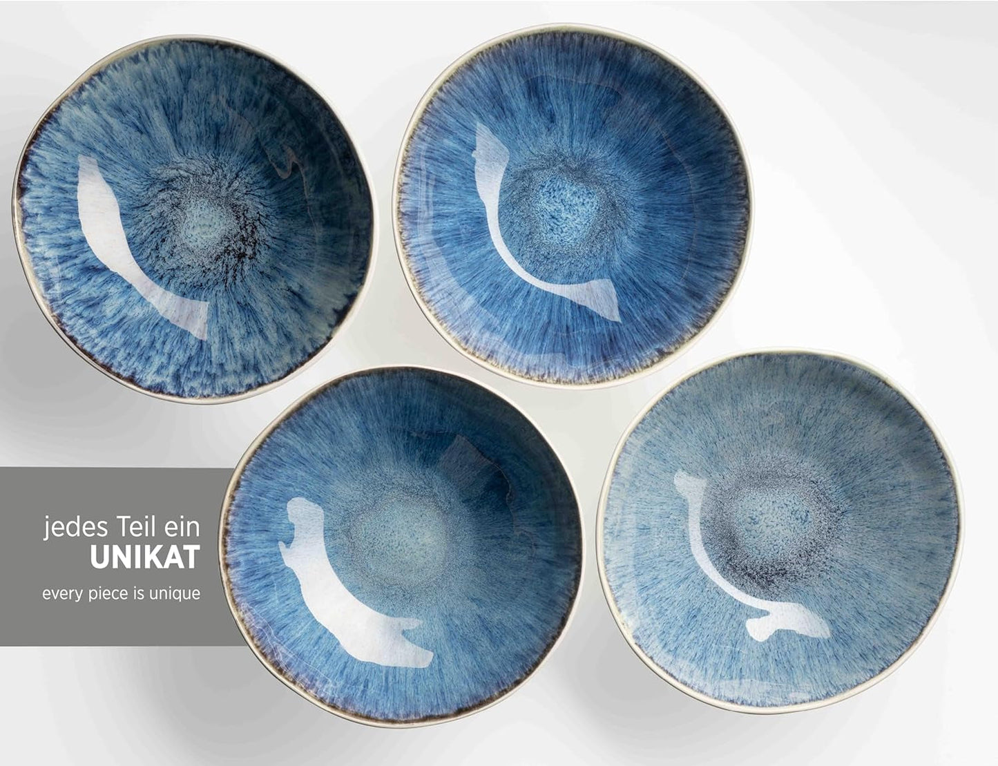 MÄSER 934092 Frozen-serie, keramische serviesset voor 4 personen, 16-delig combinatieservies met organische vormen, blauw gekleurd servies, steengoed, donkerblauw