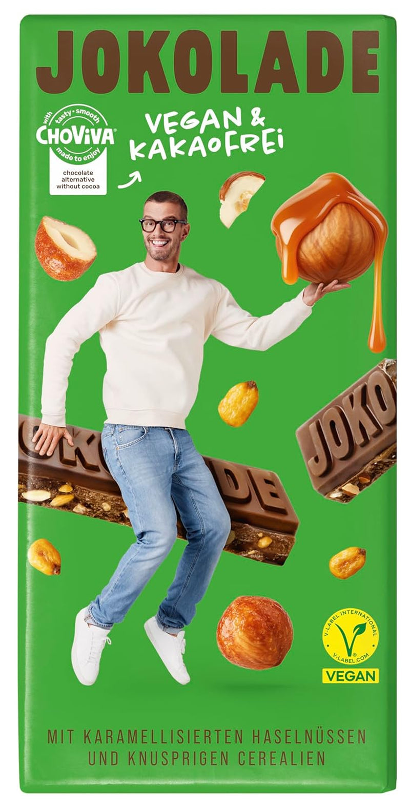 JOKOLADE 12 repen x 140g Voordeelverpakking | Met gekarameliseerde pinda's en knapperige ontbijtgranen | Veganistisch en cacaovrij
