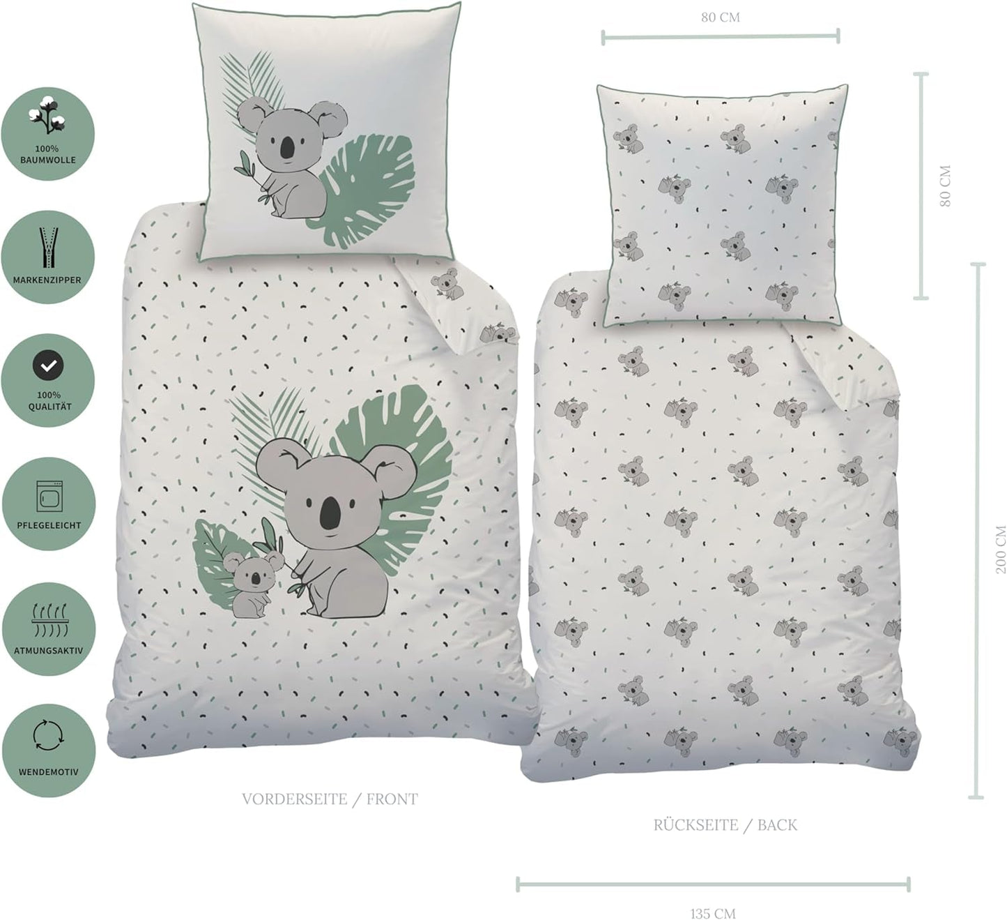 Kinderbeddengoedset, Koala of Eenhoorn, 100% katoen Beddengoed - kinderen Naty Shop