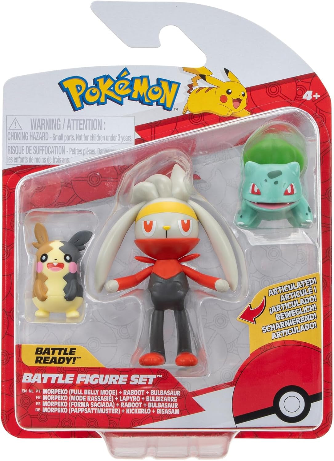 Pokémon PKW3057 Battle Figure Set-Piepi, Tanhel, Lauchzelot Actiefiguren Naty Shop Morpeko, Bisasam, Kickerlo