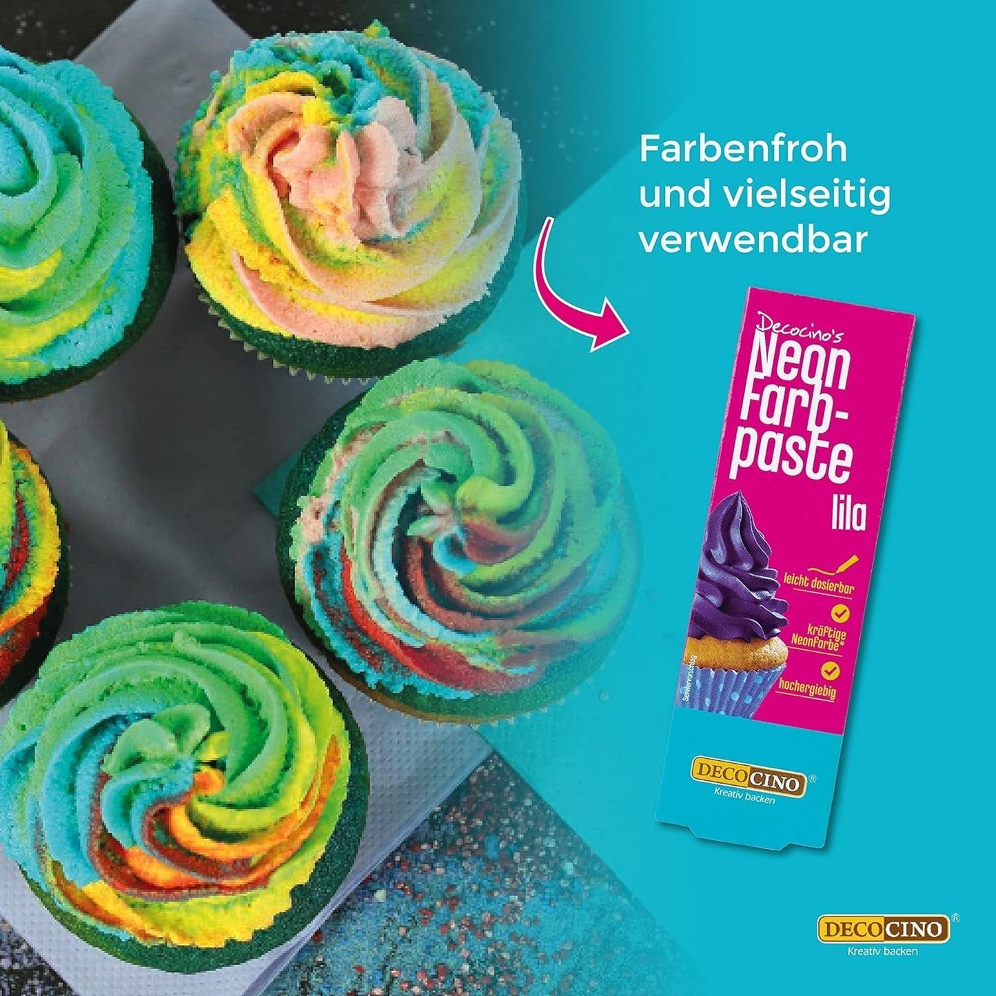 Decocino Neon Kleurstofset - 3 stuks - Rood, Roze, Paars - Hoge dosis kleurstof - Voor het kleuren van taarten, muffins, cupcakes - Smaakvrij