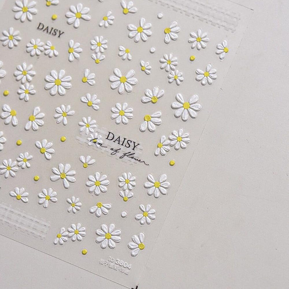 5D Reliëf Witte Madeliefjes Nagelstickers Bloemen Nagelstickers Bloemen Folie Zelfklevende Stickers Nail Art Stickers Madeliefjes Nageldecoratie Accessoires Bloemendesign Stickers Nail Art