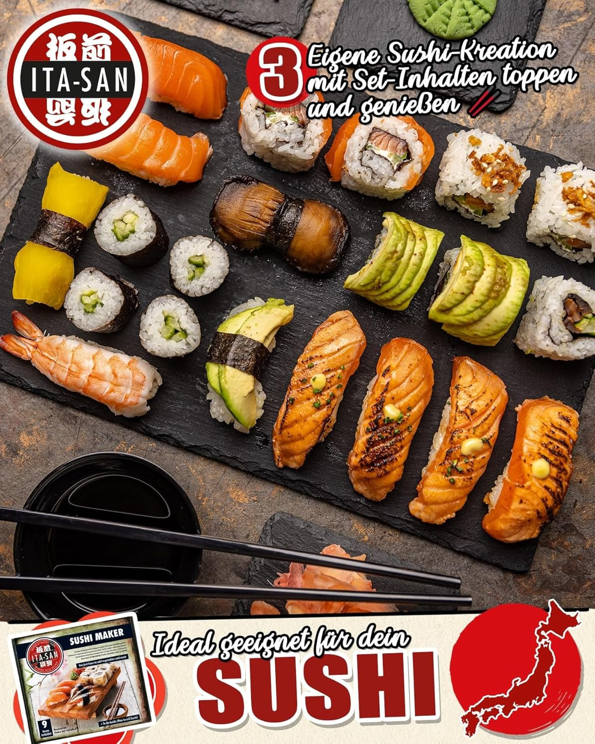 ITA-SAN Sushi Set (9-delige complete set, ideaal voor beginners, om uit te proberen of cadeau te doen) 1 pakje