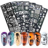 JMEOWIO Nagelstempelsjablonen Halloween 6 Stück Nagelstempelsjablonen Nail Art Decoratie Nageldesign Zubehör Böse Gruselige Kürbis-Geisterhexe