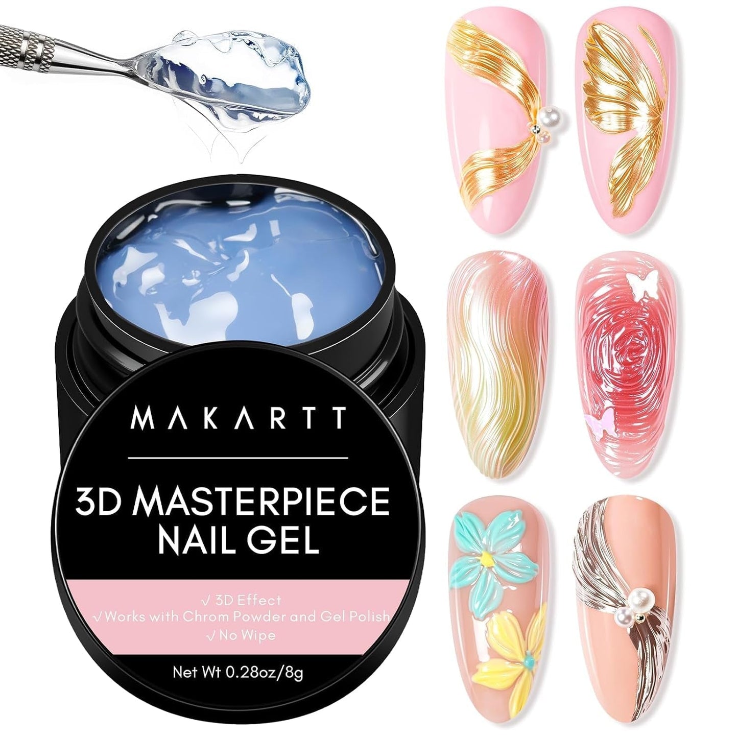 Makartt 3D Nail Art Gel - Strasslijmgel 15G voor nagelsleutelhangers, multifunctionele nagelsculptuurgel voor doe-het-zelf nagelontwerp, nagelsculptuur nagelmodellering thuis (transparant)