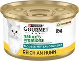 Gourmet Nature's Creations Hartsausmousse Natvoer voor katten, rijk aan kip, 12 stuks (12 x 85 g)