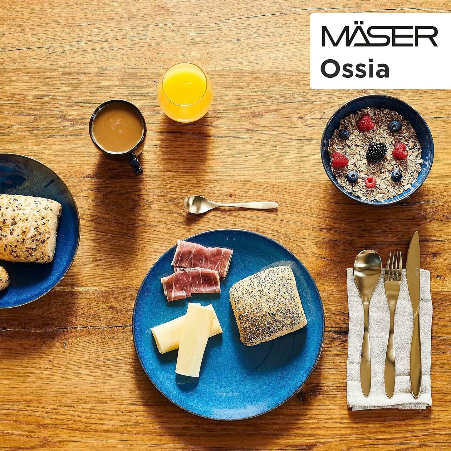 MÄSER ontbijtset, OSSIA keramiek, koningsblauw, blauw