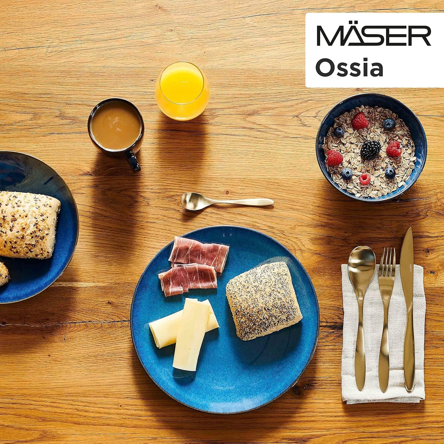 MÄSER ontbijtset, OSSIA keramiek, koningsblauw, blauw