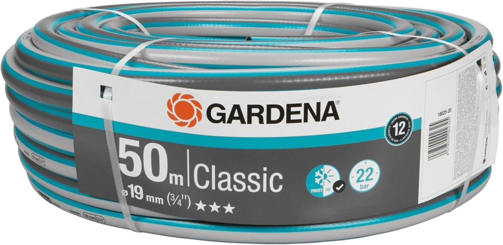 Gardena Classic Slang 19 mm (3/4 inch), 20 m: Universele tuinslang van robuust weefsel, kruisgeweven, 22 bar barstdruk, UV-bestendig, geen systeemcomponenten, 12 jaar garantie (18022-20)