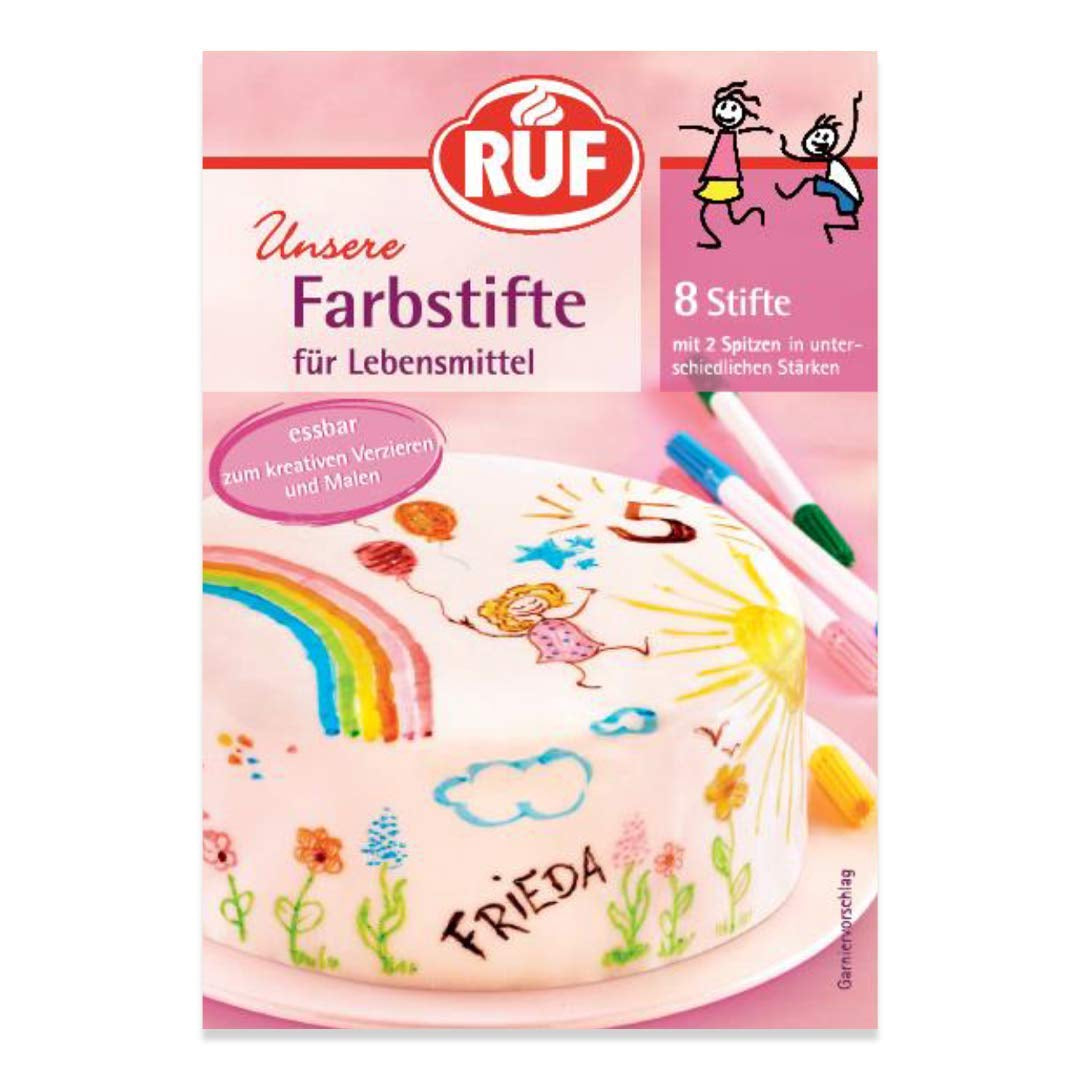 RUF Voedselkleurstiften Set van 8 veilige voedselkleurstiften voor het schilderen en schrijven op fondant en dergelijke Suikerstiften met elk 2 punten