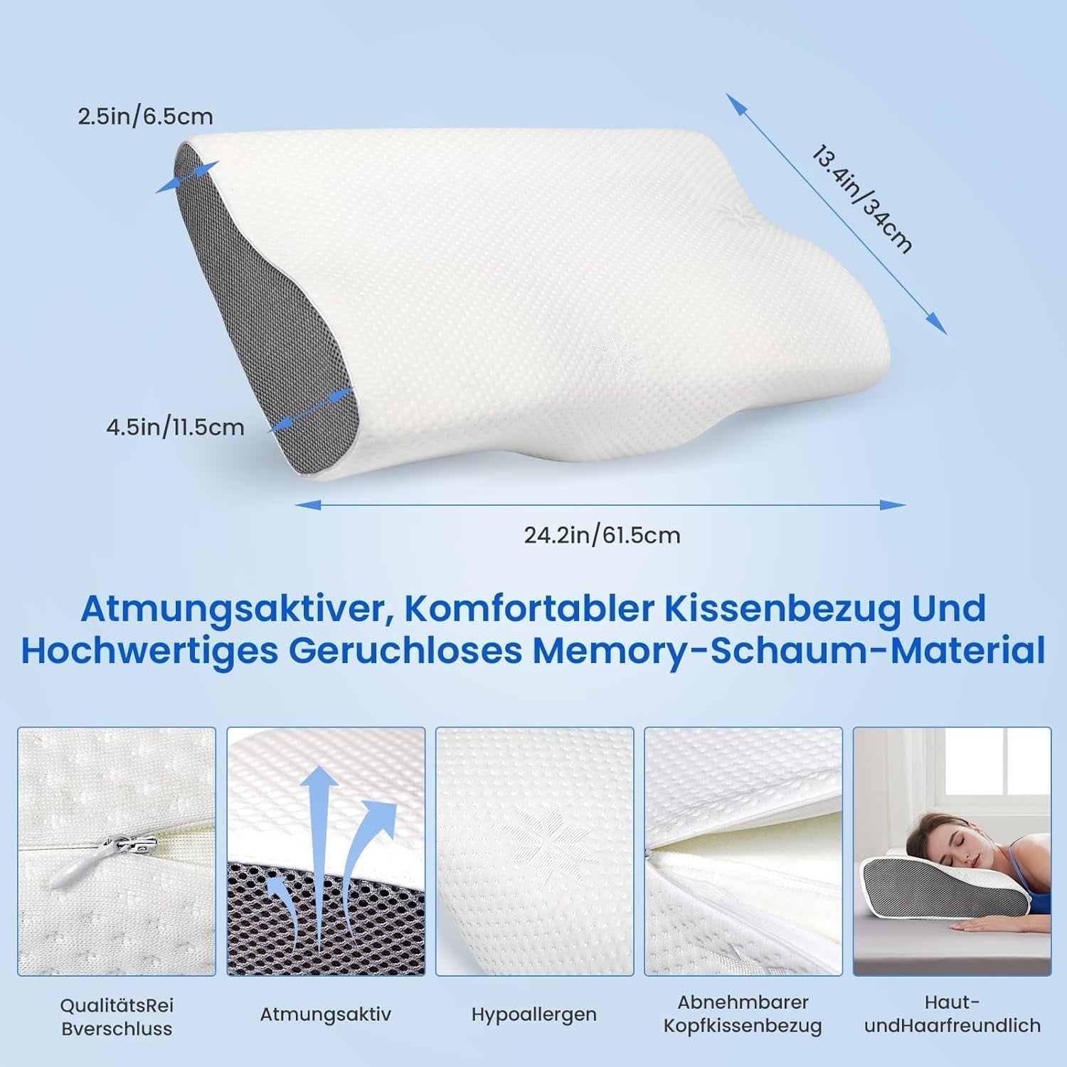 PHYSEN Orthopedisch kussen Nekkussen, neksteunkussen, traagschuimkussen, ergonomisch nekpijnkussen Slaapkussen Anti-snurkkussen voor zijkanten, rug en buik (62 * 34 * 11,6,5 cm) Cervicale orthopedische kussens Naty Shop